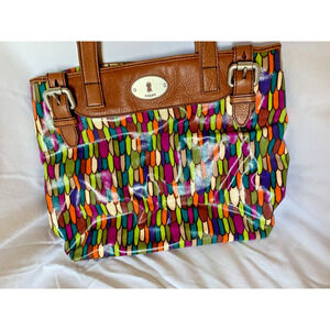 Fossil Genuine Leather Keyper Multi-Color FEATHER Tote Handbag Women's Purse